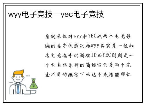 wyy电子竞技—yec电子竞技
