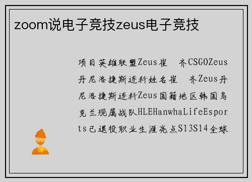 zoom说电子竞技zeus电子竞技